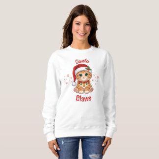 Sweatshirt Chat roux drôle avec chapeau de Père Noël pour Noë