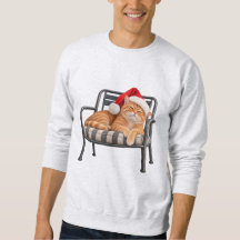 Chat roux grincheux en chapeau de Père Noël Humour