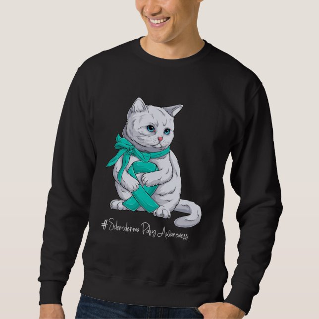 Sweatshirt Chat Ruban de Téal Mois de Sensibilisation à la Sc (Devant)