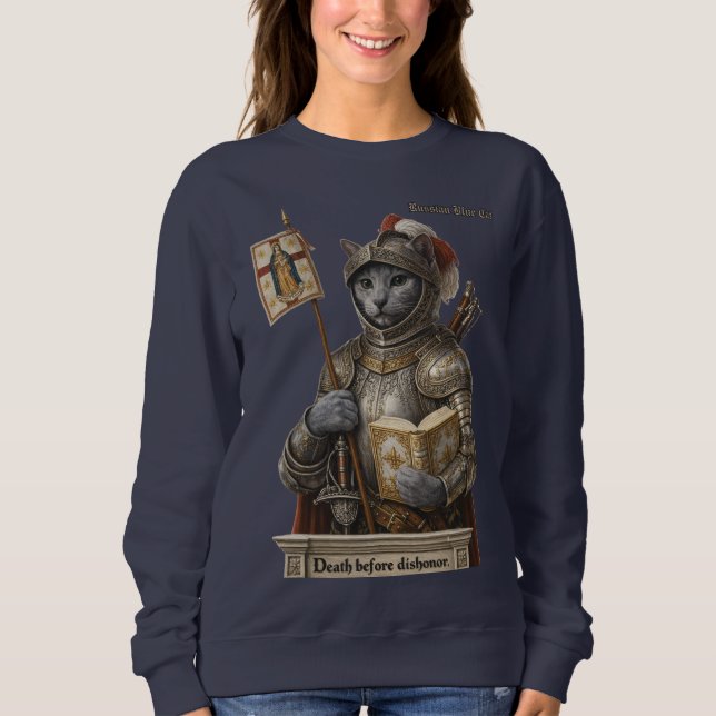 Sweatshirt Chat Russe Bleu Conquistador – Honneur & Héritage (Devant)