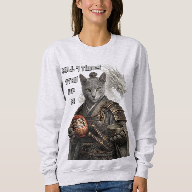 Sweatshirt Chat Samouraï Bleu Russe (Devant)