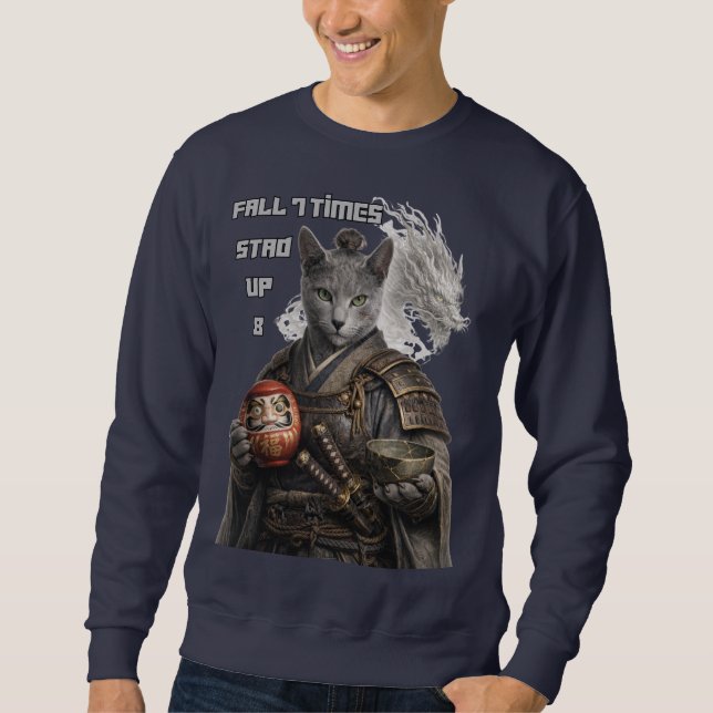 Sweatshirt Chat Samouraï Bleu Russe (Devant)