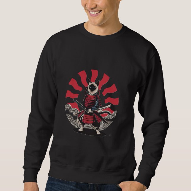 Sweatshirt Chat samouraï intrépide avec katana (Devant)