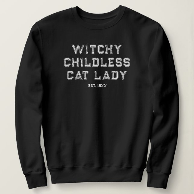 Sweatshirt Chat sans enfant Lady Custom Est. Femme Noire (Design devant)