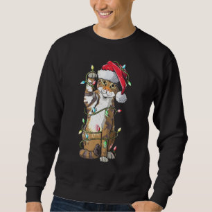 Sweatshirt Chat Santa Claus Casquette lumières de Noël Drôle 