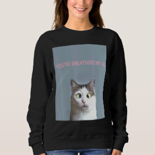 Sweatshirt Chat Sarcastique Gris Et Blanc Avec Yeux Croisés M