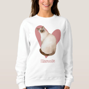 Sweatshirt Chat Siamois Aquarelle Kitty Coeur rose