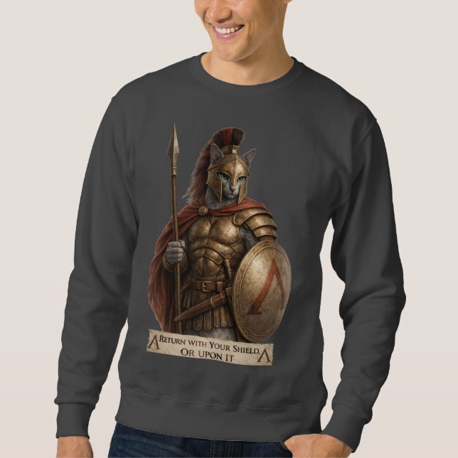 Sweatshirt Chat spartiate Bleu Russe (Devant)