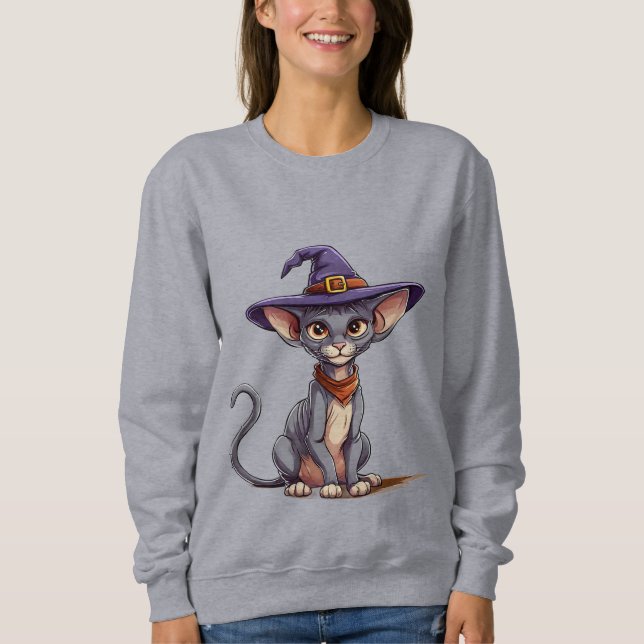 Sweatshirt Chat Sphynx adorable en chapeau de sorcière (Devant)