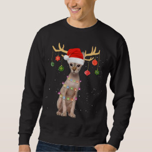 Sweatshirt Chat Sphynx Chapeau de Père Noël Renne Lumière de