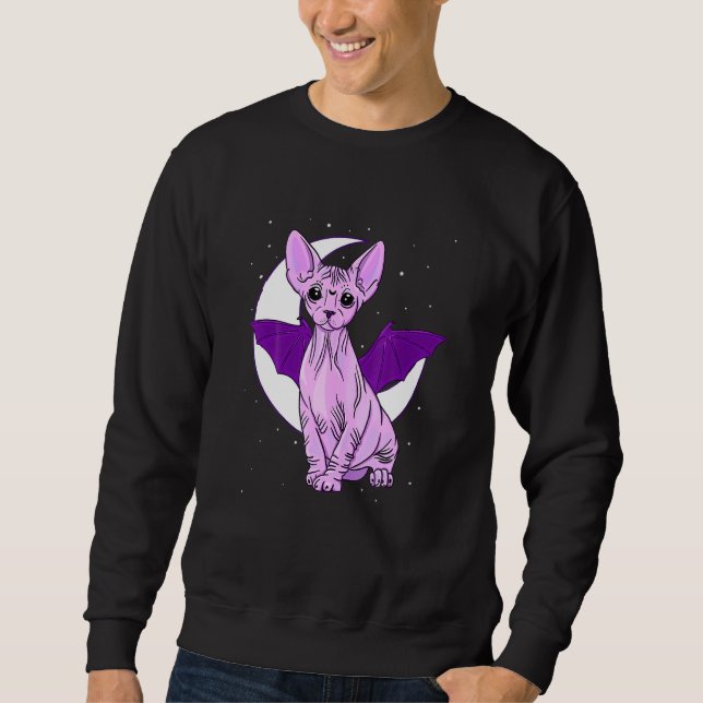 Sweatshirt Chat Sphynx Chauve-Souris Mignon Gothique Pastel E (Devant)