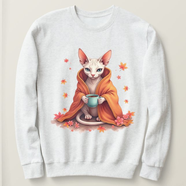 Sweatshirt Chat Sphynx Cozy Enveloppé dans une Couverture ave (Design devant)