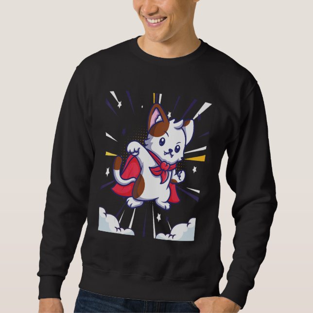 Sweatshirt Chat Super Héros Au Cap (Devant)