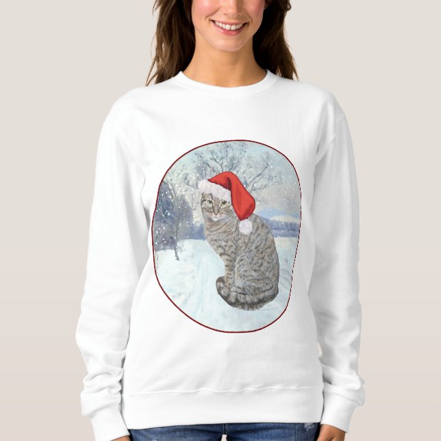 Sweatshirt Chat tigré de Noël enneigé (Devant)