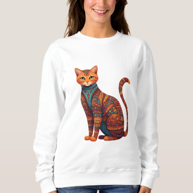 Sweatshirt Chat tribal bohème coloré Art (Devant)