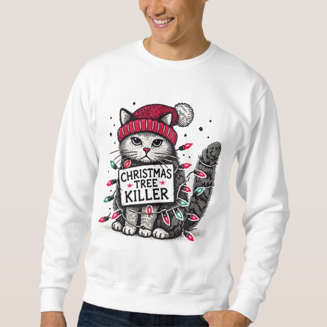 Sweatshirt chat tueur d'arbre de noël (Devant)