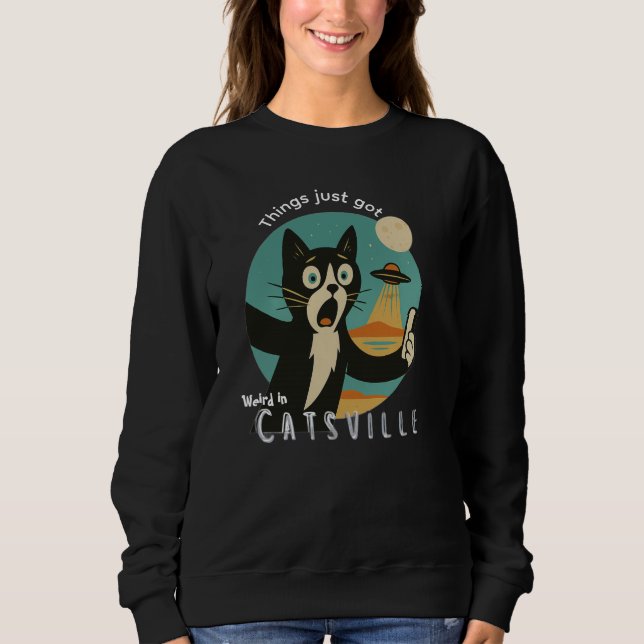 Sweatshirt Chat UFO Alien Paranormal selfie drôle (Devant)