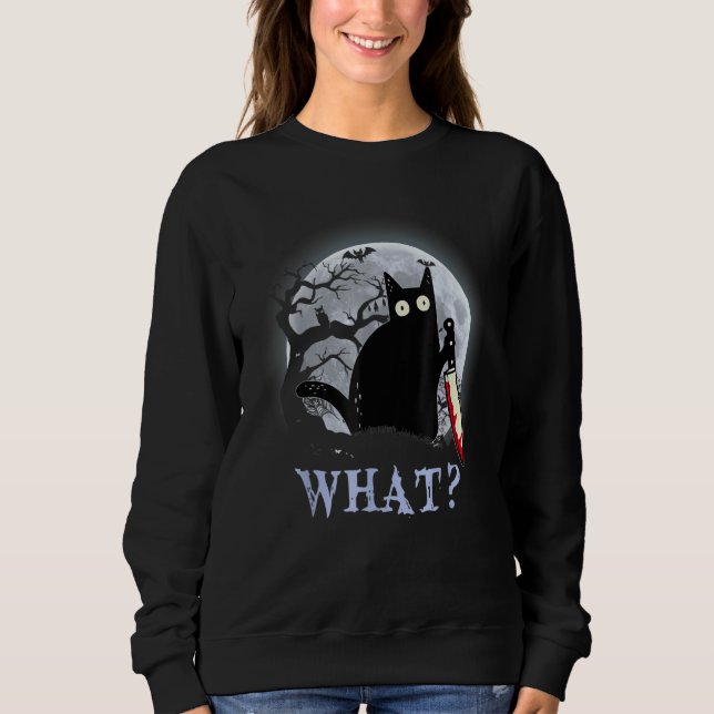 Sweatshirt Chat What  Chat Noir Avec Couteau Déguisement Hall (Devant)