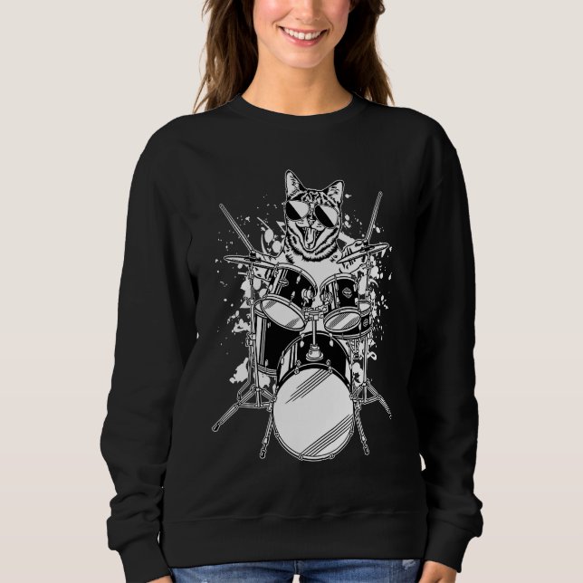 Sweatshirt Chaton Kitty Cat Drummer Portant Des Lunettes De S (Devant)