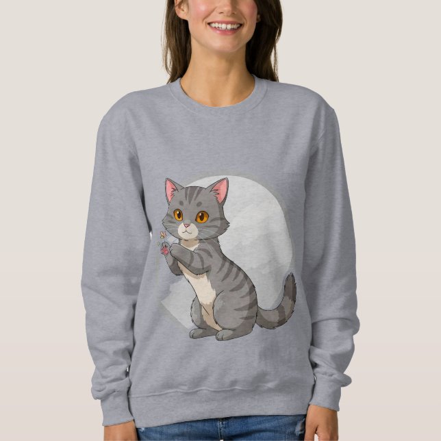 Sweatshirt Chaton tabby gris adorable (Devant)