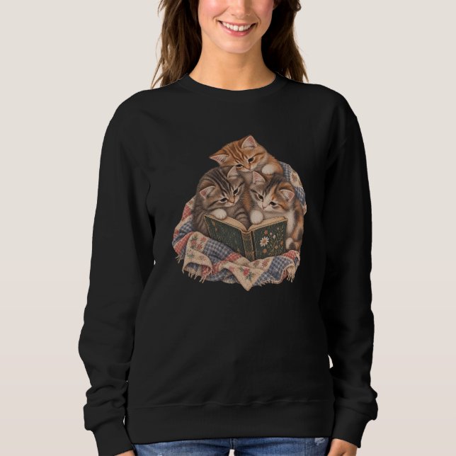 Sweatshirt Chatons en lecture | Pile de livres pour chats, ca (Devant)