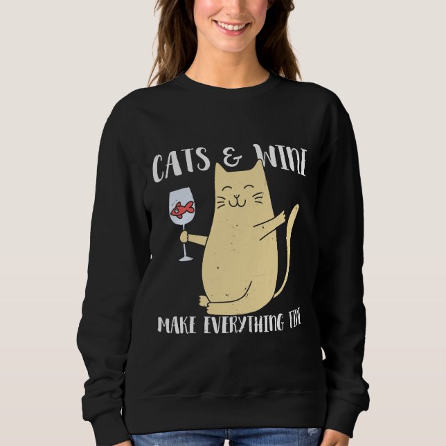 Sweatshirt Chats À Vins Et Vins Rendent Tout Beau (Devant)