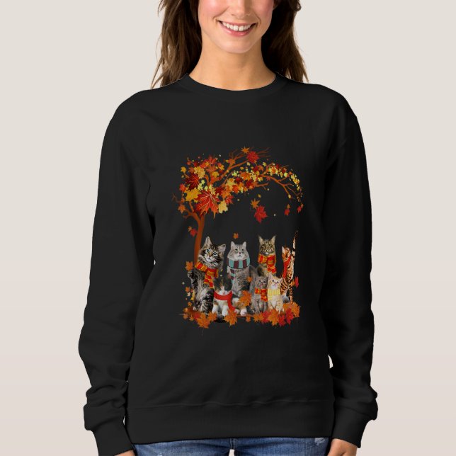 Sweatshirt Chats automne feuille d'automne Thankgiving Chat (Devant)