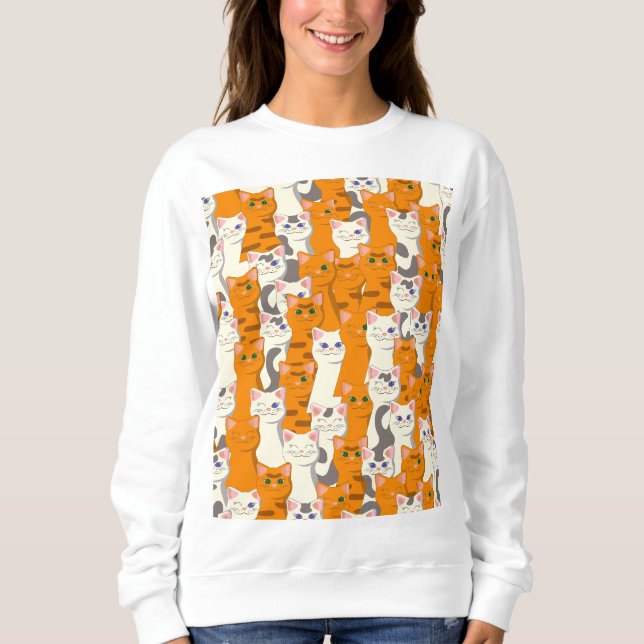 Sweatshirt Chats blancs et gingembre motif yeux verts yeux bl (Devant)