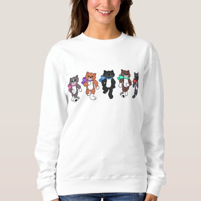 Sweatshirt Chats de Whimsical marchant dans une rangée (Devant)