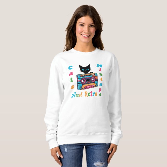 Sweatshirt Chats et Mixtape rétro, Bande de cassette, Rétro, (Devant entier)