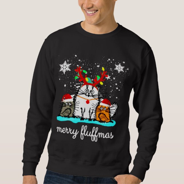 Sweatshirt Chats Merry Fluffmas drôle de noël (Devant)