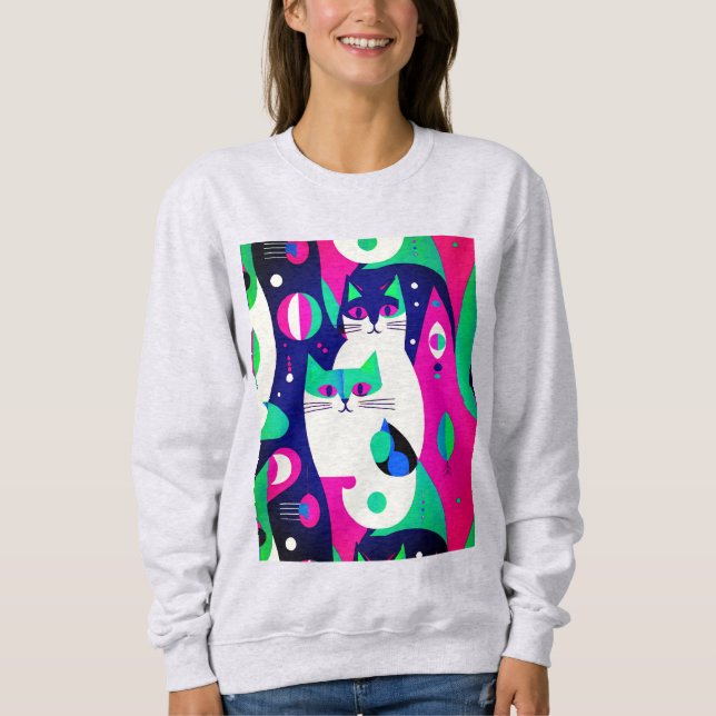 Sweatshirt Chats modernes du milieu du siècle sur un Arrière  (Devant)