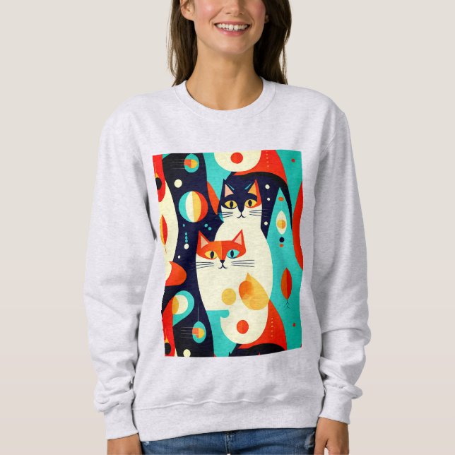 Sweatshirt Chats modernes du milieu du siècle sur un Arrière  (Devant)