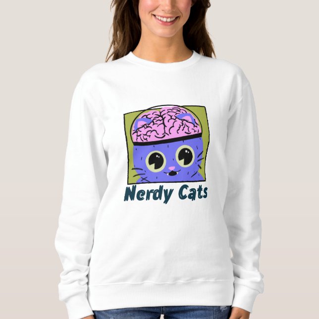 Sweatshirt Chats Nerdy, Conception Cerveau (Devant)