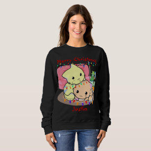 Sweatshirt Chats noël sur tapis, nom personnalisé