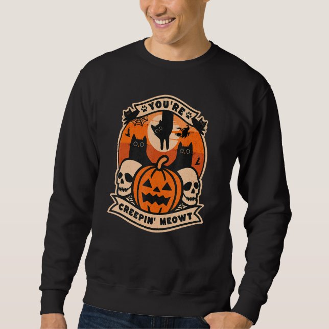 Sweatshirt Chats noirs avec citrouilles et crânes vous faites (Devant)