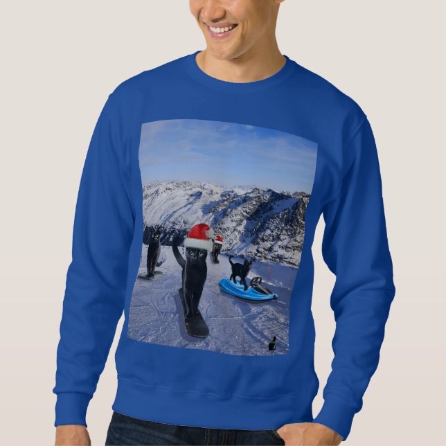 Sweatshirt Chats Noirs Snowboard à Noël (Devant)