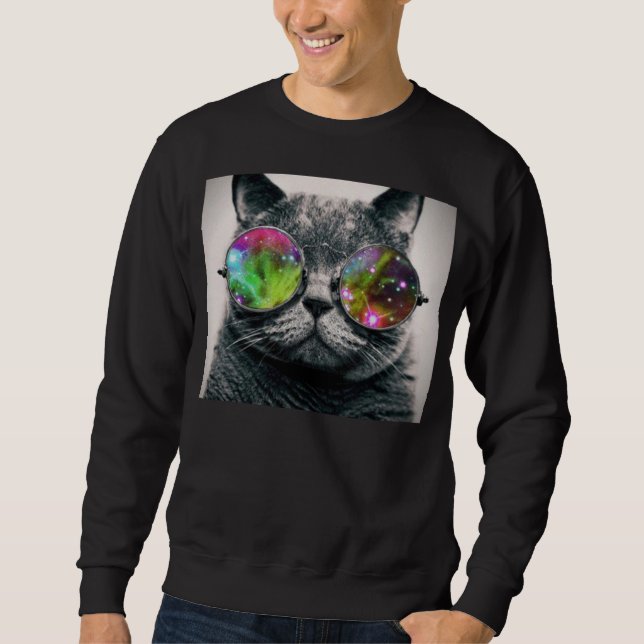Sweatshirt chats portant des lunettes de soleil d'aviateur (Devant)
