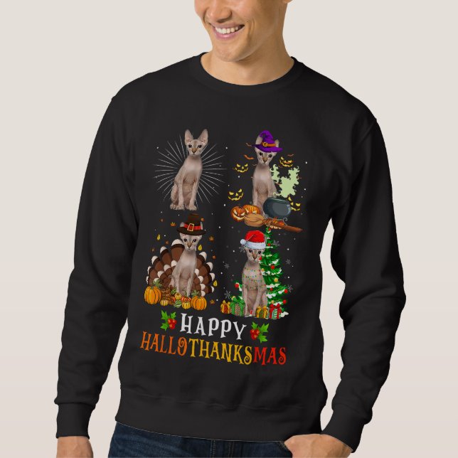 Sweatshirt Chats Sphynx Halloween Thanksgiving Christmas Hall (Devant)