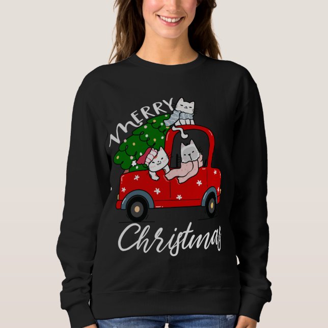 Sweatshirt Chats xmas Arbre sur Camion Rouge Chat Arbre de No (Devant)
