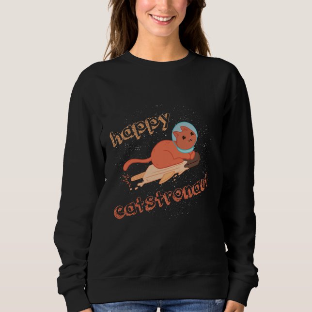 Sweatshirt Chatstronaute Chat Astronaute Heureux (Devant)
