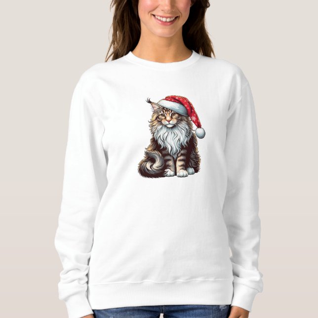 Sweatshirt Chatte à coon du Maine de Noël, chatte à coon du M (Devant)