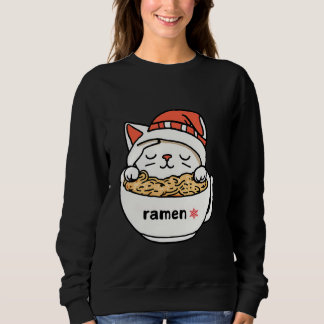 Sweatshirt chatte mignonne portant noël casquette, et ramen à