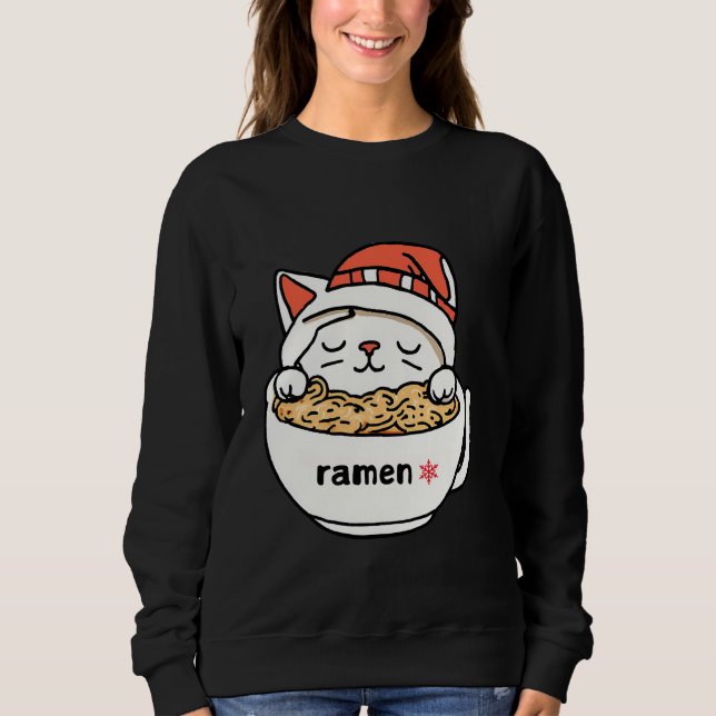Sweatshirt chatte mignonne portant noël casquette, et ramen à (Devant)