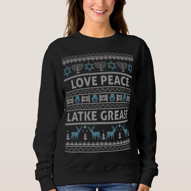 Sweatshirt Chaud Hanoukka doux amour paix Latke Grease Chan (Devant)