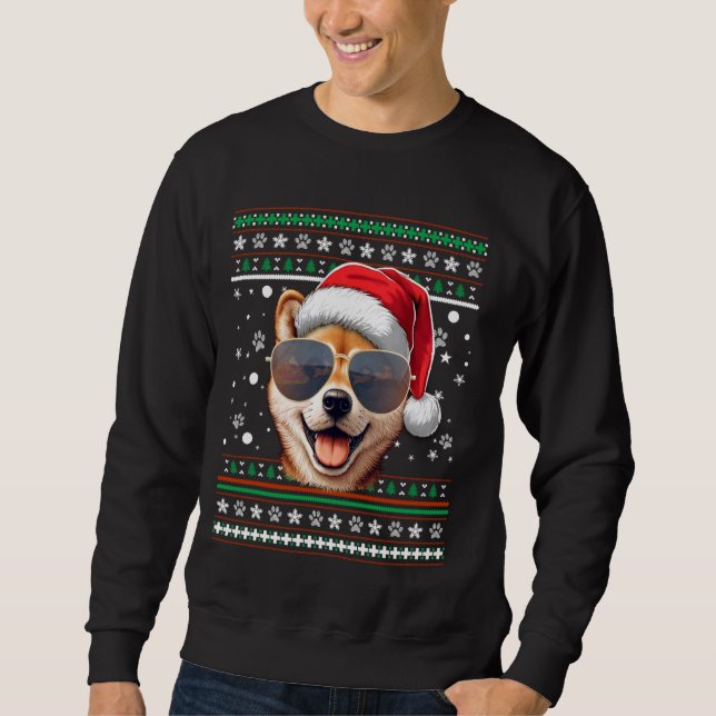 Sweatshirt Chaud moche Noël Père Noël Shiba Inu Chien Noël (Devant)