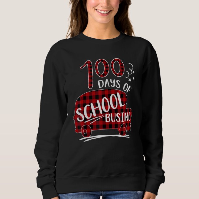 Sweatshirt Chauffeur De Bus Scolaire Plaid Rouge 100 Jours D' (Devant)