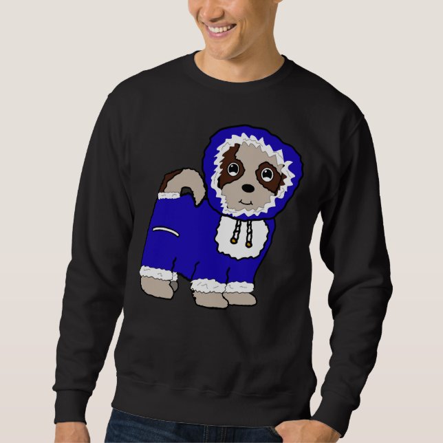 Sweatshirt Chaussure d'hiver Shih Tzu Maltese (Bleu) (Devant)
