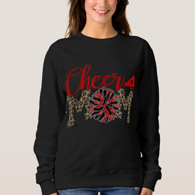 Sweatshirt Cheer Maman Empreinte de léopard Pom Noir Et Rouge (Devant)