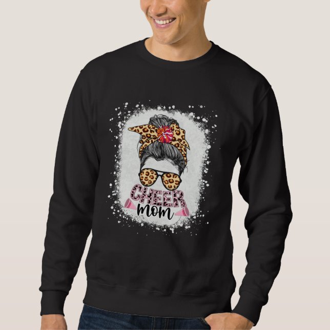 Sweatshirt Cheer Mom Leopard Messy Bun Cheerleader Bleached M (Devant)